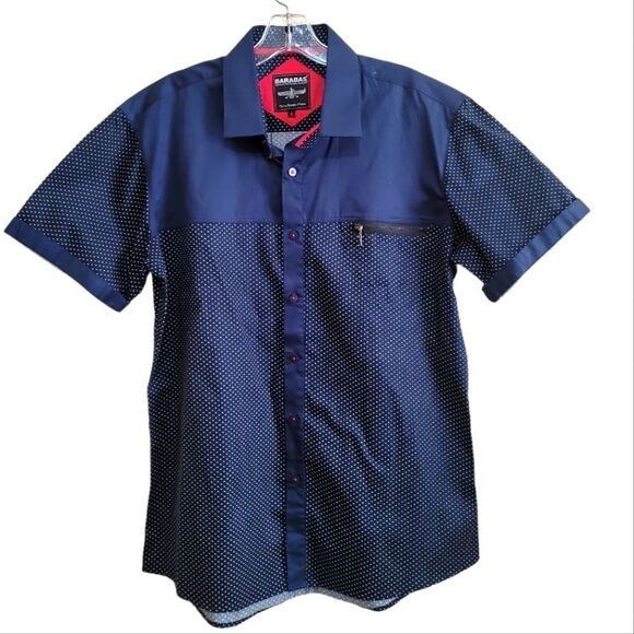 Barabas Men's Blue and White Short-Sleeve  Polka Dot Shirt size large - Picture 1 of 8